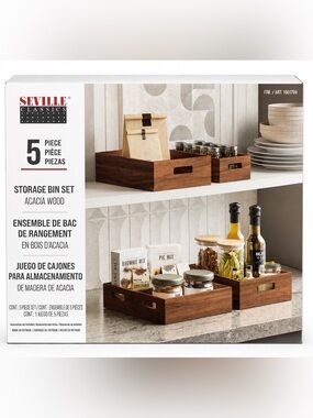 Seville Classics Acacia Wood Storage Bin Set 5 Piece